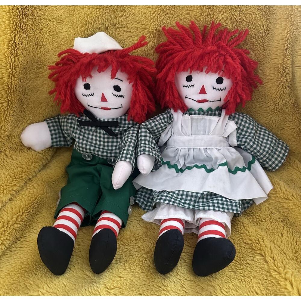 Raggedy Ann & Andy Dolls doll set handmade 15 inch soft cloth Embroidered face